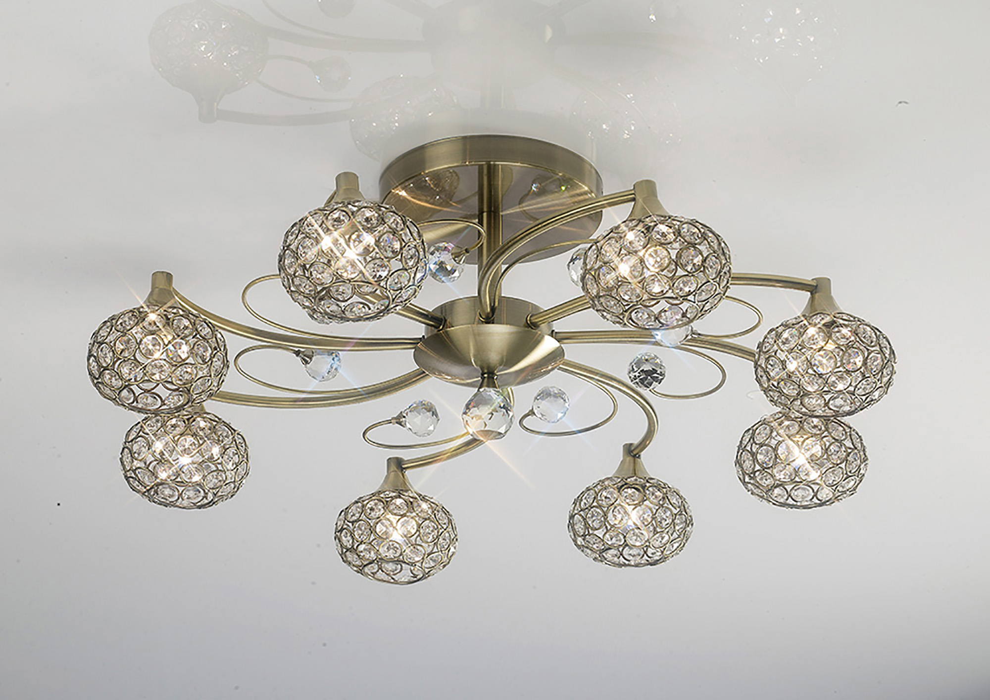 IL30948  Cara Crystal Ceiling 8 Light Antique Brass